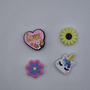 Colorful Kids Shoe Charm Set with Unicorn and Flower Designs